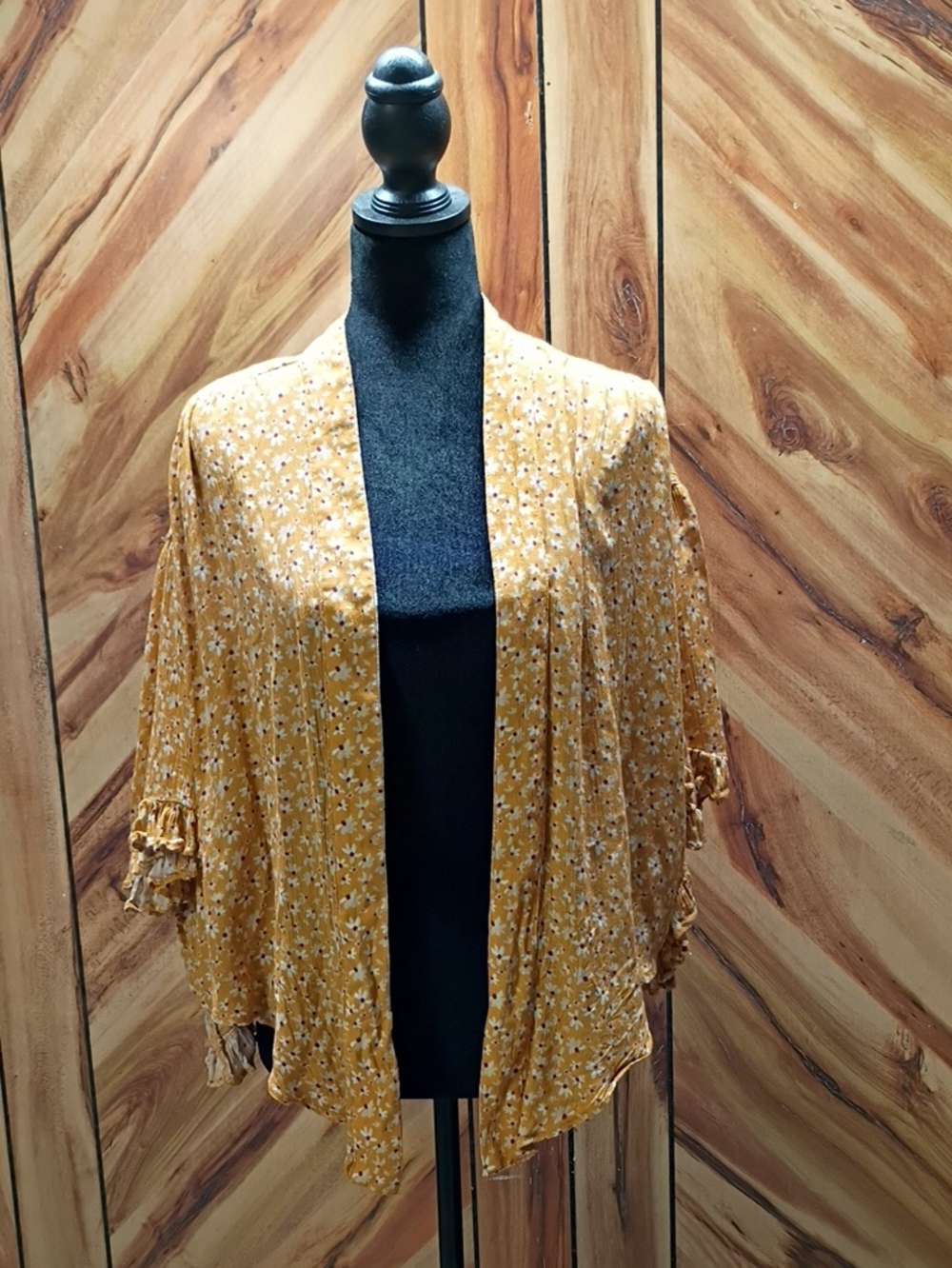 Free People Orange Floral Open-front Kimono Blouse Size S